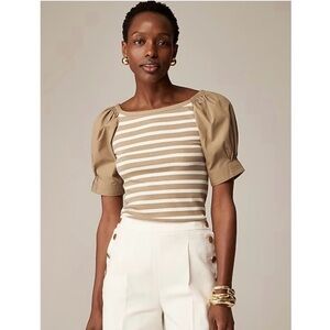 J. Crew - Vintage Rib Poplin Puff Sleeve Top